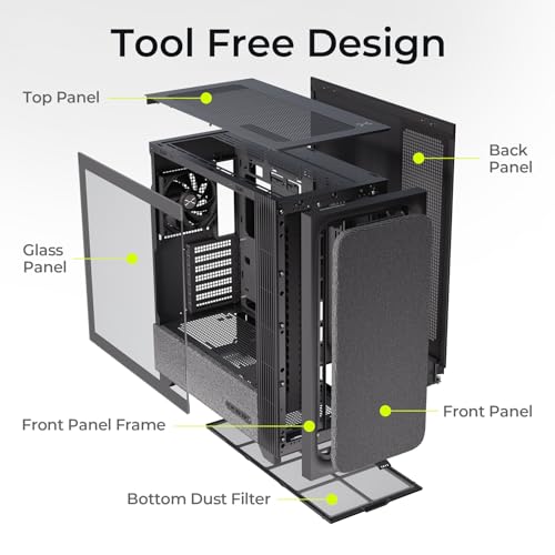 Image of TRYX FLOVA Black ATX Mid-Tower PC Case, Modern Fabric Lifestyle Design | Breathable fabric design with tempered glass, 3-speed cross-flow cooling, 360mm radiator support, USB-C 3.2 Gen 2x2 I /O