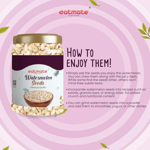 Image of Eatmate Raw Watermelon Seeds 250g | Protein-Rich Superfood | Non-GMO Tarbuj Beej | Gluten-Free Magaj Seeds for Eating, Snacking, Baking, Salads and Trail Mix | Nutrient-Dense Antioxidant Source