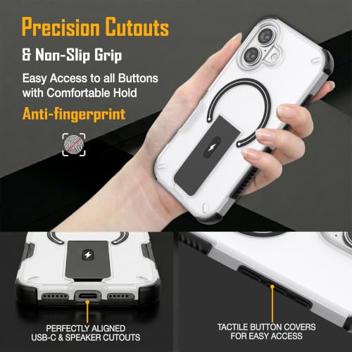 Image of ZAP CASE Matte Kickstand Case for iPhone 16 | Magsafe Compatible | Premium Polycarbonate Back + Flexible TPU Bumper | Foldable Stand | Military-Grade Drop Protection | Anti-Fingerprint | White