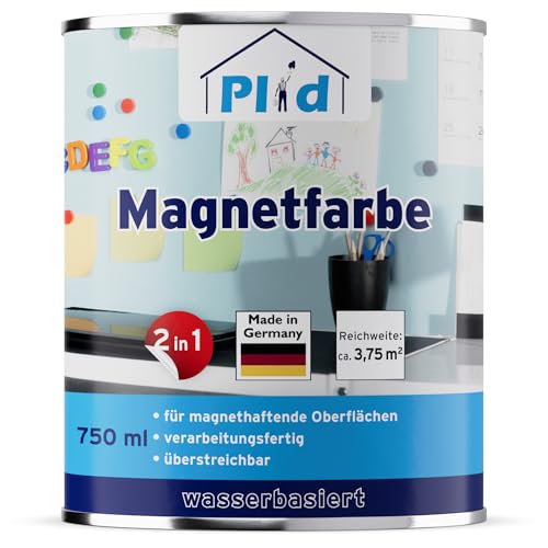 Plid® Magnetfarbe Extra Stark Anthrazitgrau [überstreichbar] - Magnetische Wandfarbe auf Wänden, Türen, Möbeln - z. B. Holz,-Metall- und Hartkunststoffoberflächen - Beton & Putzflächen 0,75L