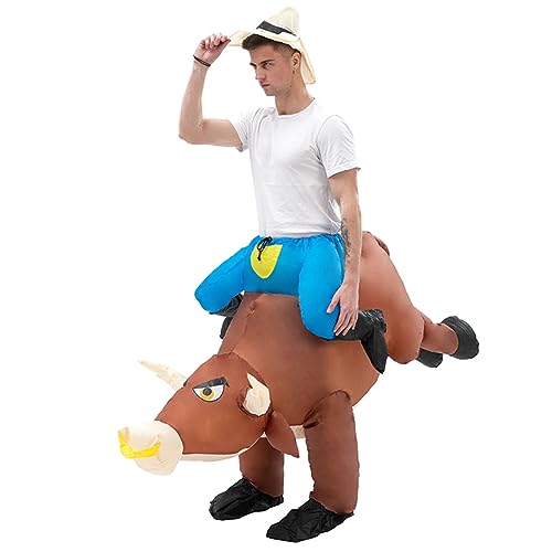jiyaohui Costume de Taureau Gonflable Adulte, Costume de Bœuf de Vache, Vêtements Gonflables pour Halloween, Robe de Soirée Cosplay, Mascotte Fantaisie...
