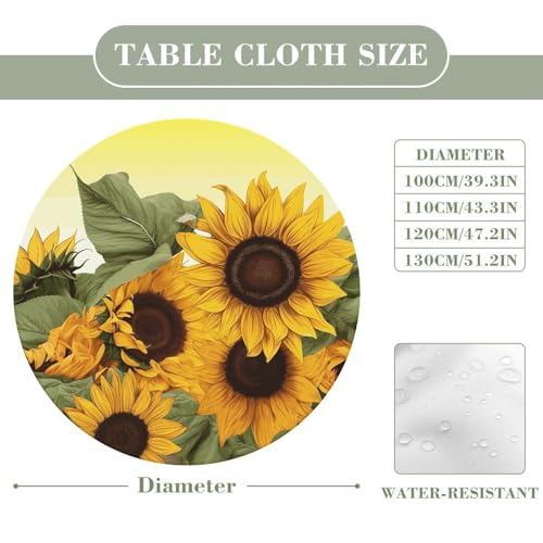 Nappe ronde tournesol 120 cm imperméable table extérieure élastique facile à laver