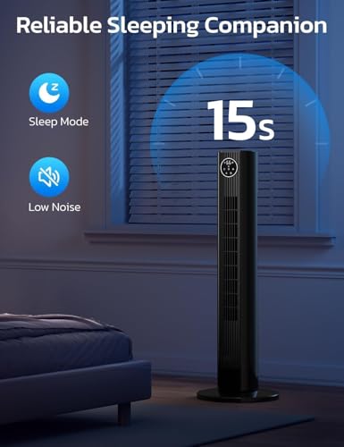 Image of ZAFRO Tower Fan for Bedroom, 90 Oscillating Fan with 4 Modes, 3 Speeds, 25ft /s Velocity, 12H Timer, Standing Fan for Bedroom, Living Room, Office, Black, 36 Inches