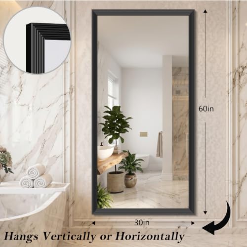 Image of DESBING Large Bathroom Mirror for Over Sink, 60 inch x 30 inch Black Rectangle Bathroom Mirrors for Double Vanity, Metal Ribbed Textured Framed Wall Mirror for Bathroom, Living Room, Bedroom,Dressing Room