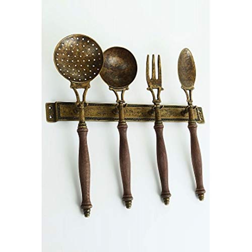 Set mestoli decorativi da cucina in ottone e legno 4 pezzi