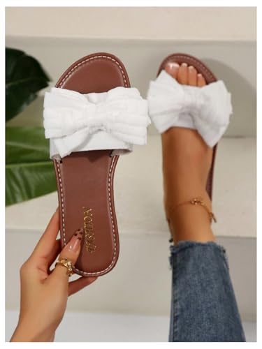 GORGLITTER Women's Bow Flat Sandals Open Toe Slip On Vacation Dressy Slides Sandal2