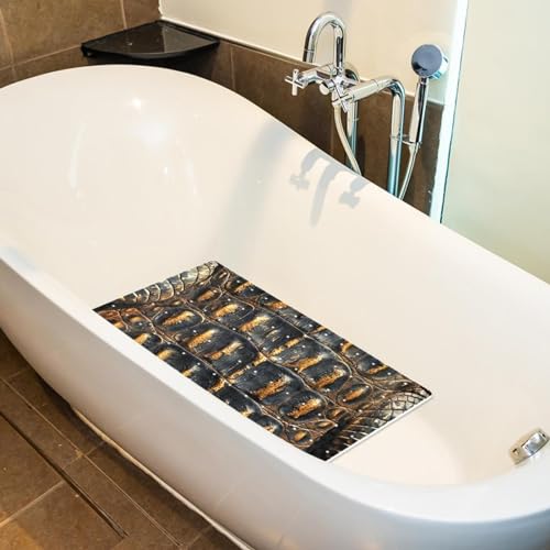 Alfombrilla rectangular con patrón de cocodrilo marrón y ventosas para bañera 6