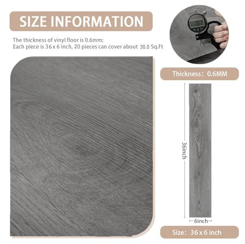 Image of Peel and Stick Floor Tile Wood Plank Look, Self-Adheisve Vinyl Flooring Grey, Floor Tiles Peel and Stick Waterproof for Bathroom Kitchen RV Renter, 36x6inch (20PCS)