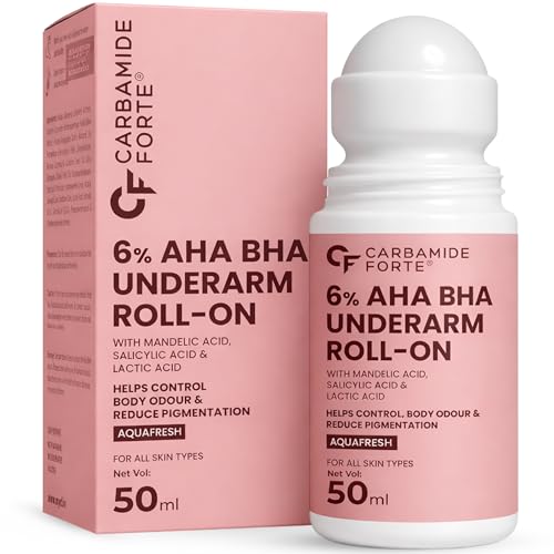 Image of Carbamide Forte Underarm Roll On with 6% AHA BHA Mandelic, Salicylic, and Lactic Acid | Prevents Body Odour, Fades Pigmentation | Underarm Roll On for Women & Men - 50ml