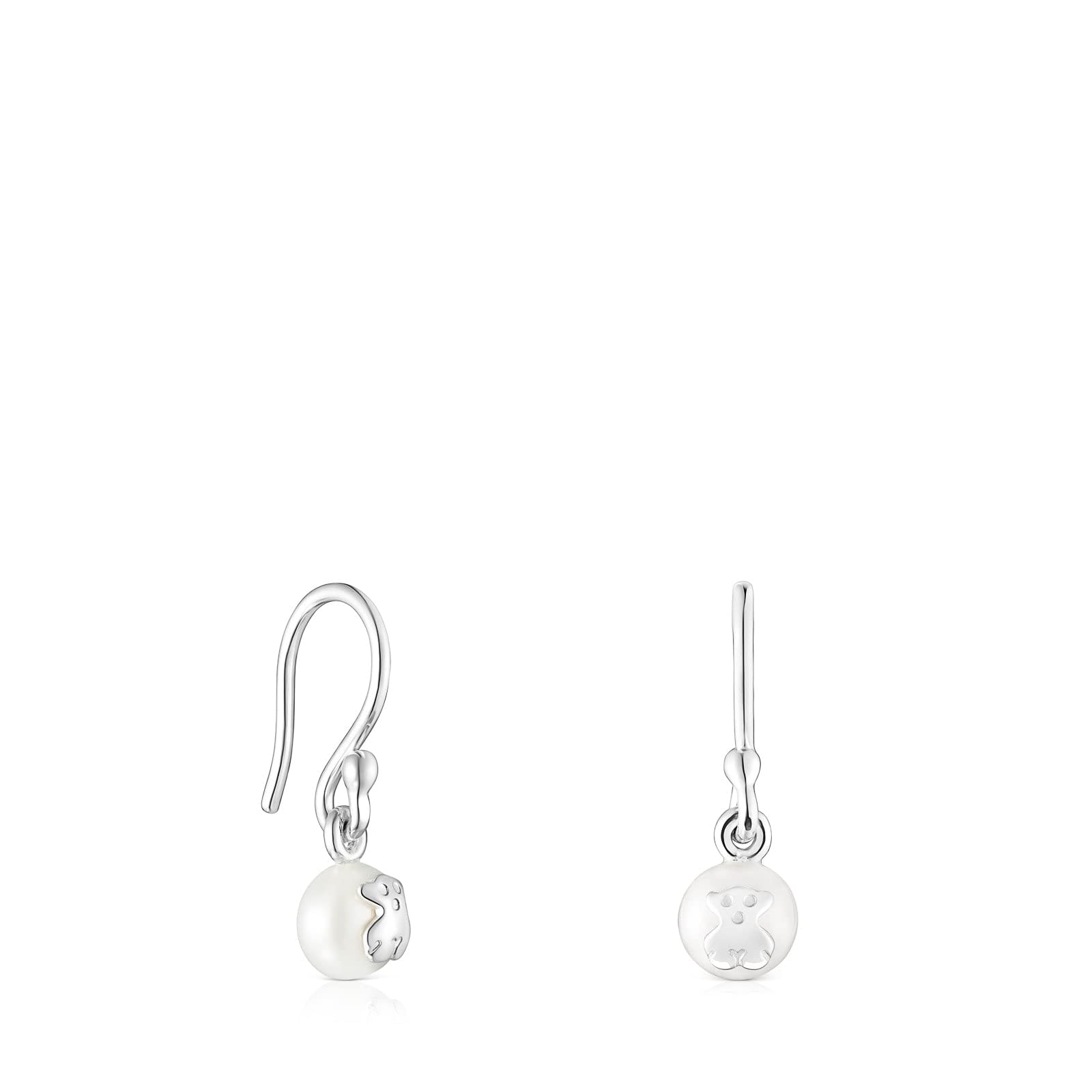 TOUSPendientes de Plata de Primera Ley para Mujer con Perla y Motivo Oso de 4.5 mm con Cierre de Gancho, Elegante y Clásico, Colección Icon Pearl
