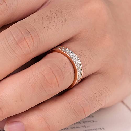 Sweetjew Mens Wedding Band Hammered 925 Sterling Silver Rings Rose Gold Engagement Rings For Men 5Mm Promise Rings For Him Size 13 #TOP2