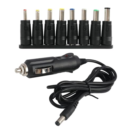 EuAcesry Chargeur de Voiture Universel DC, Allume Cigare vers DC 12V, Cordon d'alimentation Câble 5.5x2.1mm Cigare avec 8 connecteurs pour Lecteur...