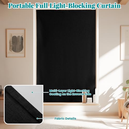 Image of 100% Blackout Curtains for Bedroom Stick On Curtain Window Shades Pull Down Blackout Window Cover No Drillng Self Adhesive Curtains No Rod Small Windows, W46 x L72 inch, 1 Panel, Black