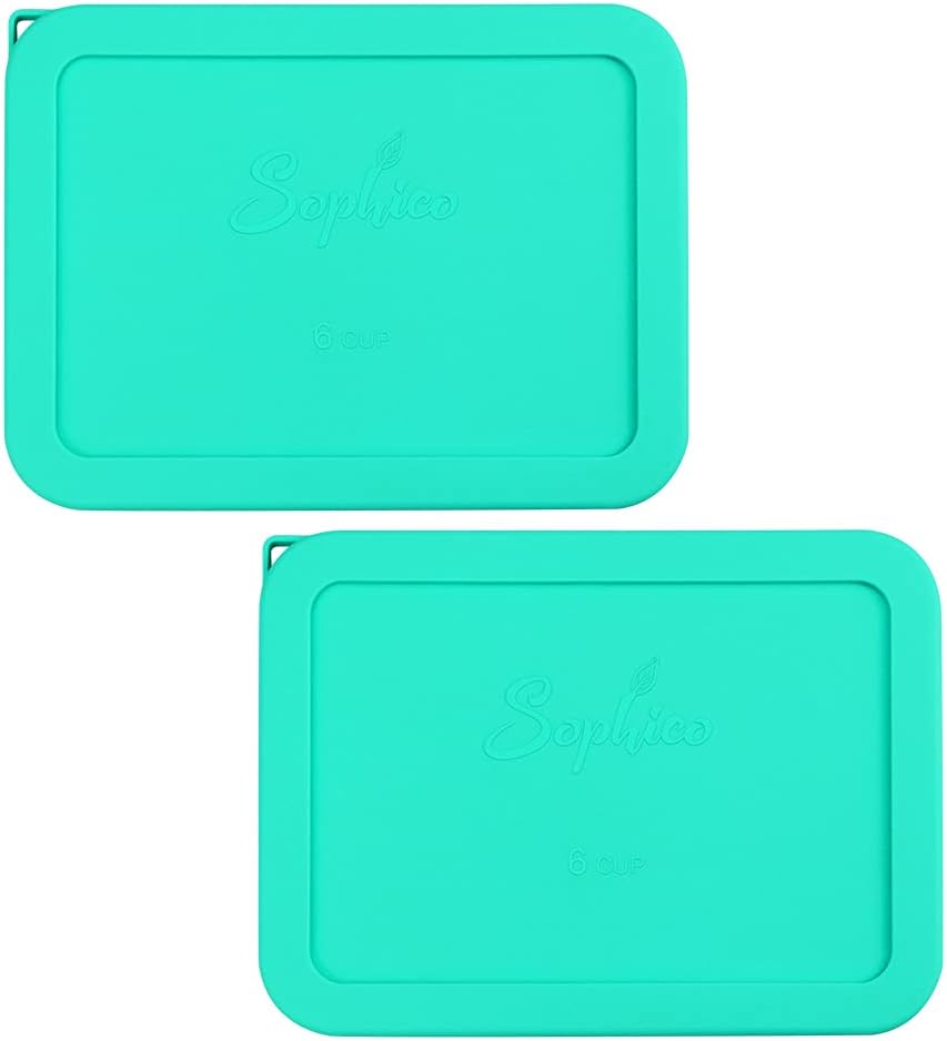 6 Cup Rectangle Silicone Storage Cover Lids Replacement for Pyrex 7211-PC Glass Bowls, Container not Included (Mint)