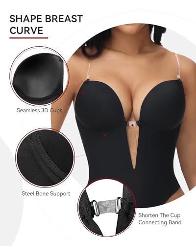 SHAPSHE Backless Shapewear for Women Strapless Deep U Plunge Bodysuit Low Back Body Shaper4