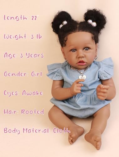 Image of HOOMAI Lifelike Reborn Baby Dolls with Soft Body African American Realistic Girl Doll 22.8 Inch Best Birthday Gift Set