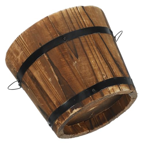 VICASKY Wooden Flower Bucket Planter for Garden Balcony Medium Rustic Barrel Plant Pot with Side Handle Vintage Wood Planting Container for Succulents Random Style