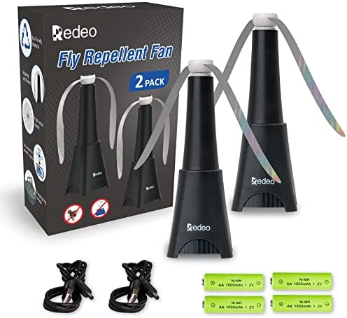 Redeo Fly Repellent Fan for Tables Outdoor Indoor Food Fan to Keep Flies Away Bug Repellent/Deterrent Fan Deter Flies/Wasps/Bees/Other Moscas/Bugs Away Rechargeble -2 Pack with Batteries