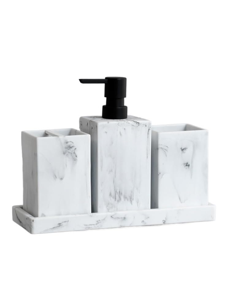 Accesorios BañO Set Accesorios De Baño Dispensador Jabón Y Loción con Diseño Mármol Completo, Soporte For Material Resina, Blanco Negro(White 4 pcs)