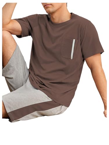 SweatyRocks Men's Pajamas Set Pocket Front Tee with Shorts 2 Piece Sleepwear Lounge Sets3