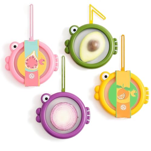 4 recipientes de almacenamiento de frutas y verduras, juego de recipientes de almacenamiento de silicona, reutilizables para refrigerador, con forma de pescado para tomate, ajo, cebolla, limón