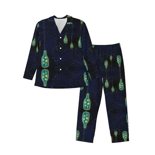 Ensemble pyjama classique à col cranté et imprimé bouteille pour femme