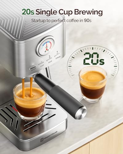 Image of Maestri House - ULKA 20 Bar Espresso Machines, Compact Coffee Machine with Built-in Flow Meter, Steam Milk Frother, 46oz Removable Water Tank, Coffee Machine