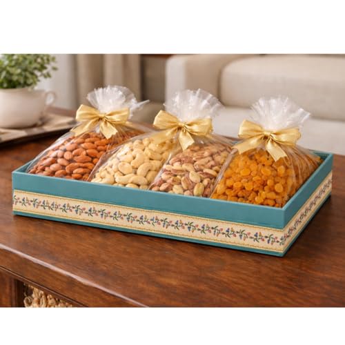 Image of SATYAM KRAFT 6 Pcs Multipurpose Folding Cardboard Gift Box | Premium Paper Hamper Empty DIY Tray for Wedding, Birthday, Gifting, Gift Packaging, Festive Foldable Hampers, Stylish Return Gifts (Without Net) (Blue)