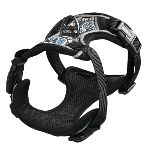 Puppia Cynthia Dog Harness H Sturdy Adjustable Neck and Chest Reflective Flower Pattern Front and Back D-Ring for Small and Medium Dogs, Black, Small