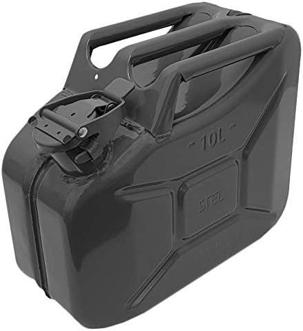 10 LITRE BLACK STEEL JERRY CAN. FUEL CAN FOR PETROL, DIESEL FLUIDS