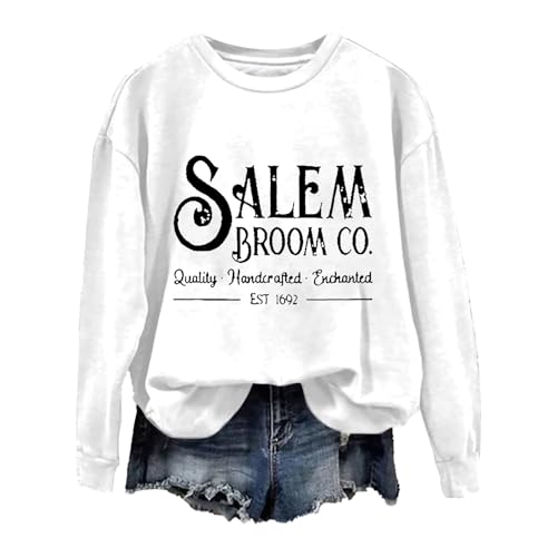 Halloween Sweatshirt for Women 1692 Salem Broom Graphic Crewneck Long Sleeve Tops Casual Funny Pullover Sweatshirt