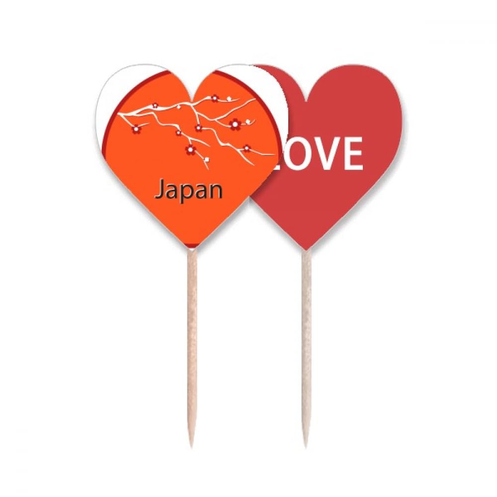 Cure-dents drapeau japonais avec cœur en bois naturel pour cocktail raffiné
