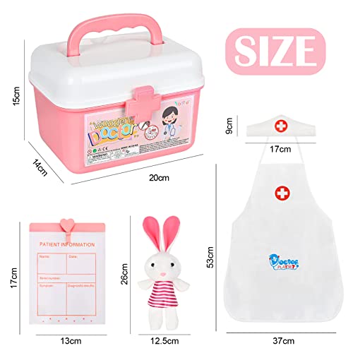 Kit Medico Gioco in Legno Kit Rosa Valigetta Dottore Bambini Gioco di Ruolo Bambini per Ragazzi Ragazze 3 4 5 Anni, 43 Pezzi