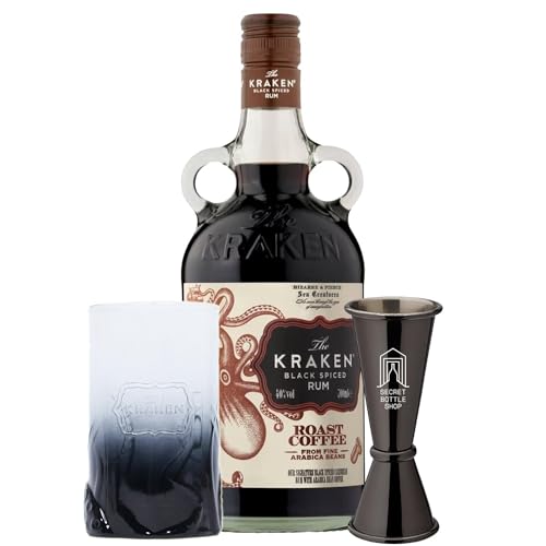 Kraken Black Roast Coffee Rum Glass & Jigger Set 70cl - Rum Gifts For Him