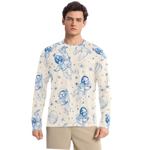Bolaz Mens UV Protection Shirts Rash Guard Long Sleeve UPF 50+ Dogs Space Quick Dry S