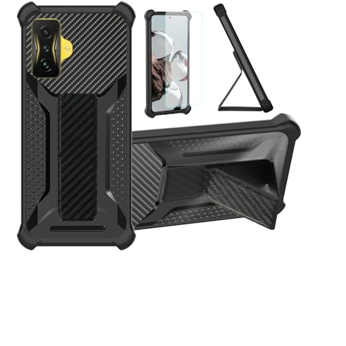 bojioderf Funda para Poco F4 GT Funda Carcasa Case Cover [con Protector de Pantalla de Cristal Templado] Híbrida [Soporte Plegable Magnético] [Esmerilado antihuellas] Negro