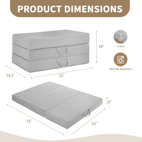 Image of Folding Mattress Full Size, 6 inch Trifold Mattress Futon Murphy Bed,Grey