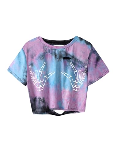 Image of Avanova Women Skull Finger Graphic Distressed Tee Shirt Ripped Short Sleeve Crop Tops