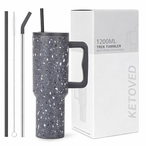 Image of Tumbler with lid and Straw 1200ML Cup Stainless Steel Insulated Cup for Water, Iced Tea or Coffee 1.2L Office Gym Travelling; Tumbler with Straw. (40 - Oz -Grey Paint)