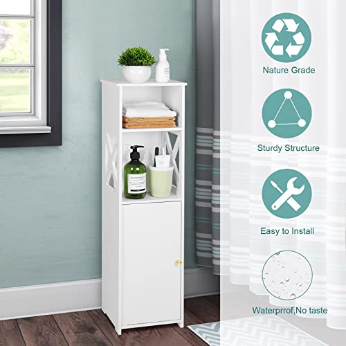 White-Bathroom-Floor-CabinetStorage-Cabinet-with-Doors-and-ShelvesFree-Standing-Tall-Slim-Side-OrganizerHome-Furniture-UnitWaterproof-Kitchen-Storage-RackWhite-Pantry-Cabinet24-x-22-x-82-cm