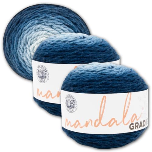 Lion Brand Yarn Mandala Gradient Crochet Yarn Steel Blue 3 Pack