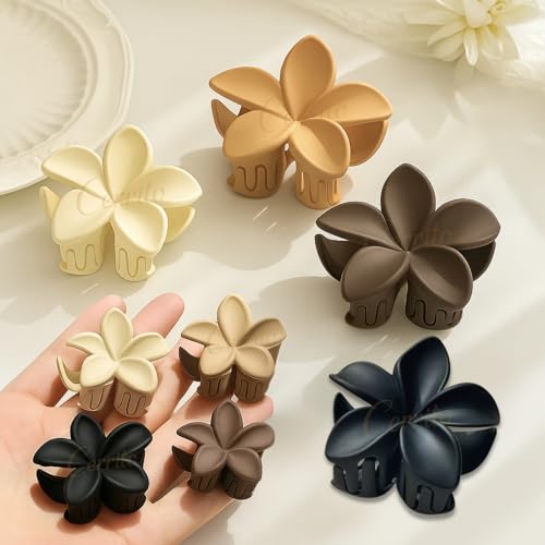 Image of Cerrito 9 Pcs Flower Hair Claw Clips for Women Girls - Large Strong Hold Clamps for Thick Thin Hair, Matte Nonslip, Neutral Floral Claw, Styling Small Hair Accessories, Ponytail Holder, Multicolor