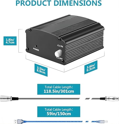Image of XLR Phantom Power Supply, DC 5V, USB Powered, with 118.5in /59in Cables, Black