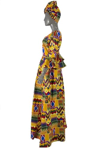 Image of iooiooi Womens African Print Party Maxi Dress Tradition Dashiki Ankara Long Dress & Headwrap