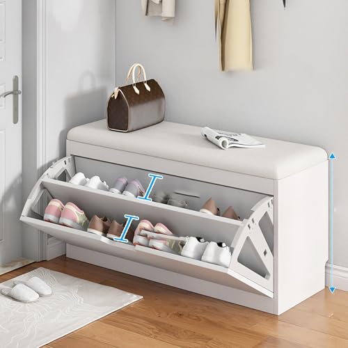 Banc à chaussures en bois avec coussin confortable pour rangement d'entrée