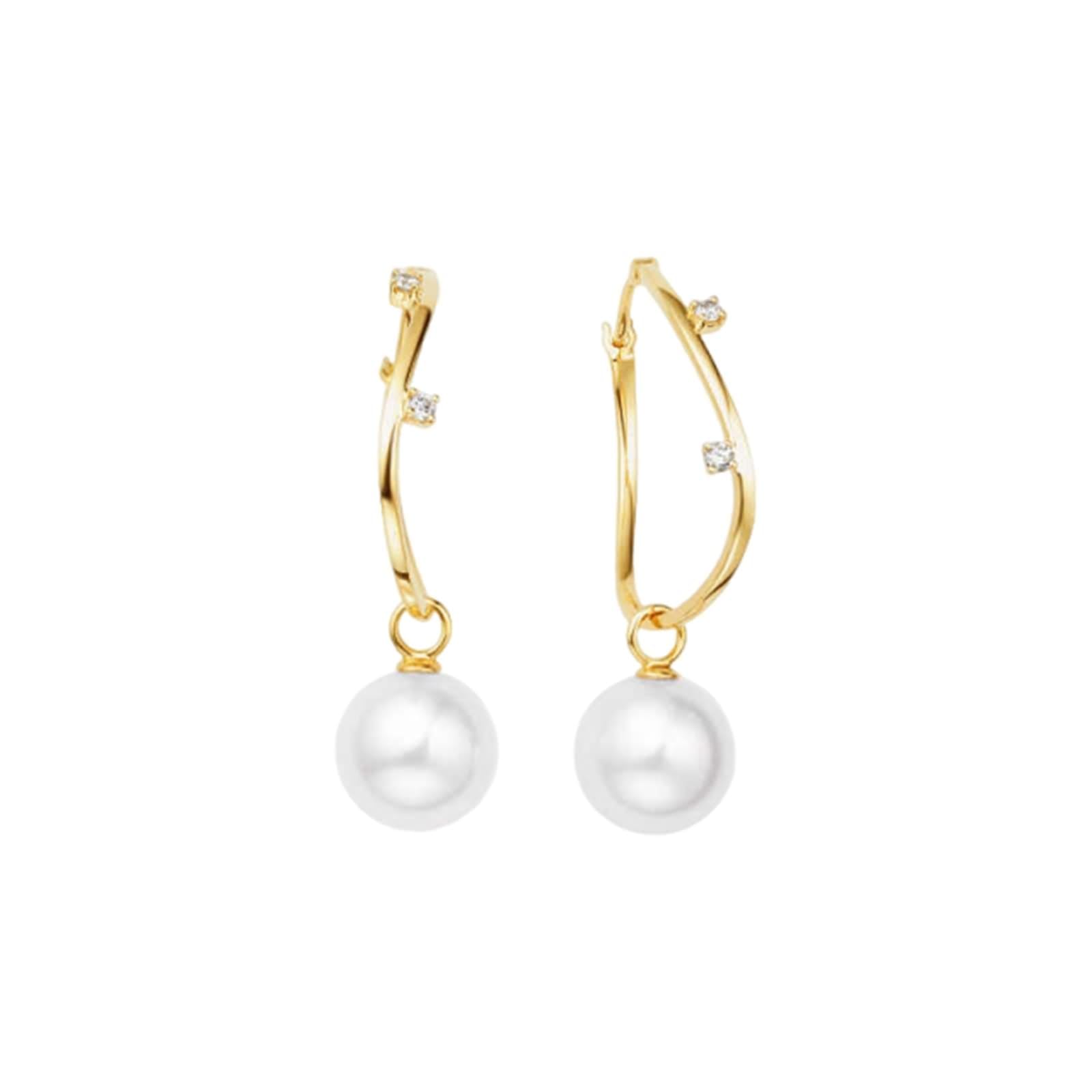 Earrings for Women, Ohrringe Hängend mit Perlen 8,5–9 mm und Diamant 0,07 ct Gelbgold