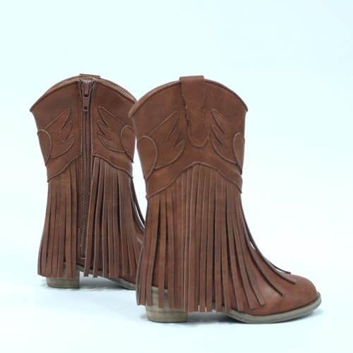 Girls Winter Low Heels Tassel Combat Knight Boots Cowgirl Cowboy Western Riding Shoes4