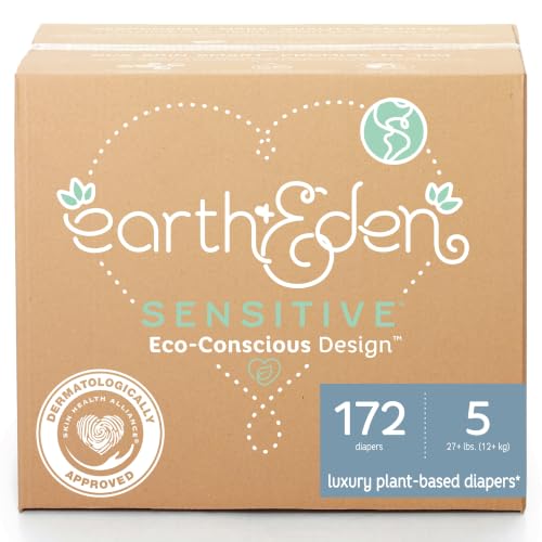 Image of Earth & Eden Sensitive Baby Diapers, Size 5, No Harsh Chemicals, 172 ct | Eco-Conscious, Hypoallergenic, No Harsh Chemicals, Dermatologically Approved