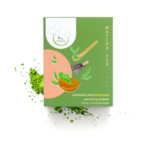 Image of The Vedas Premium Ceremonial Grade Matcha - Kagoshima Harvest - Authentic Japanese Green Tea Powder - First Flush Ceremonial Quality (1.06 Ounce Pouch)