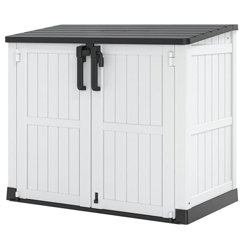 WTFGO 36 Cu Ft Resin Outdoor Storage Shed, Weatherproof Horizontal Outdoor Storage Cabinet with Dual Lock Door for Backyard, Patio, Garage, Garden(White)